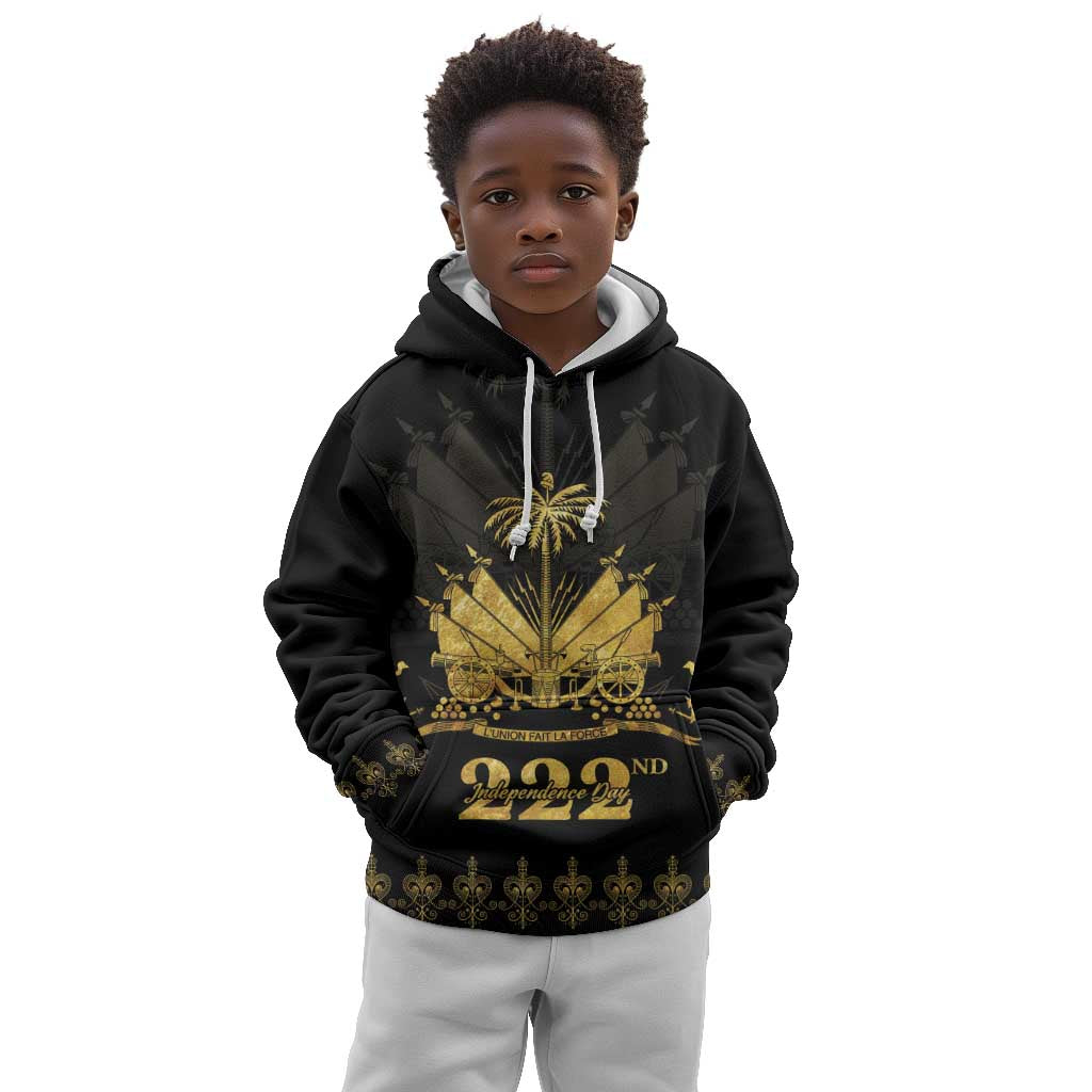 Ayiti 222nd Independence Day Anniversary Kid Hoodie Haiti Gold VeVe Pattern - Wonder Print Shop