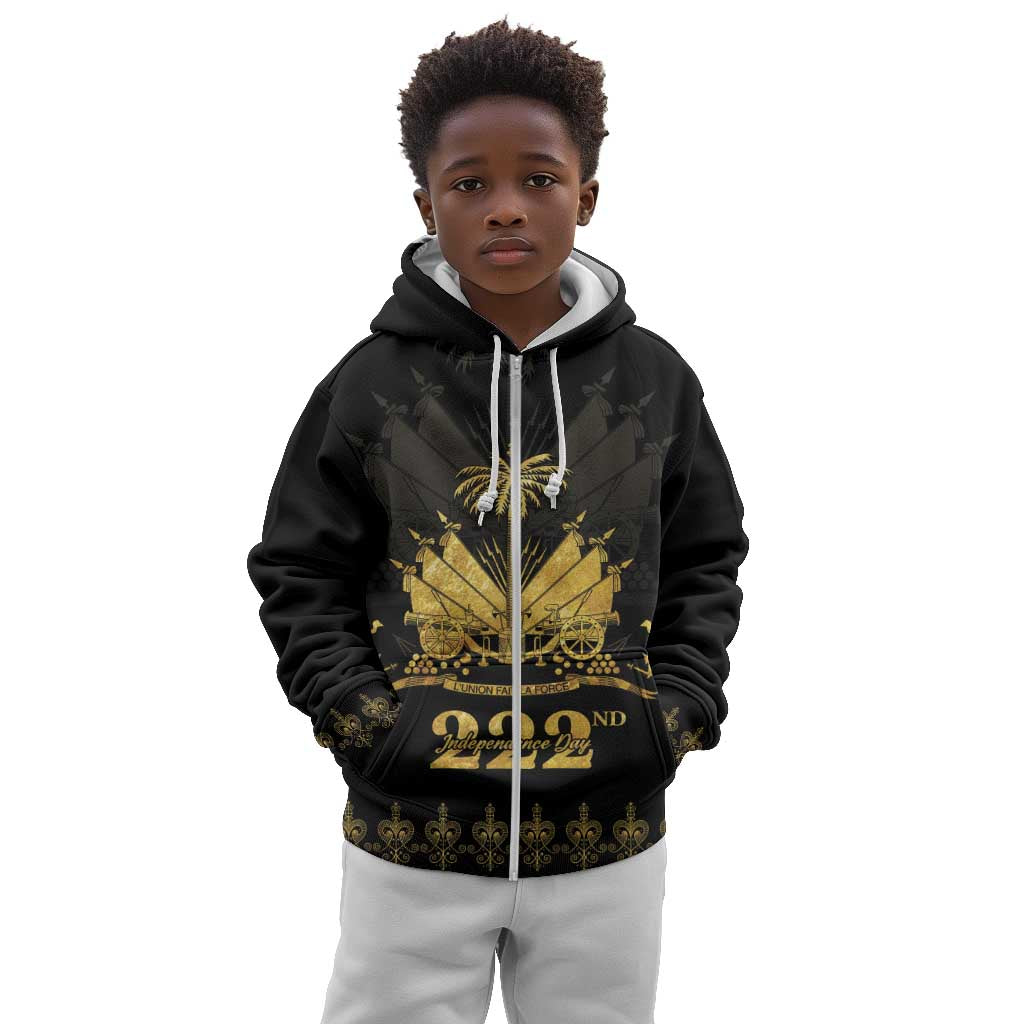 Ayiti 222nd Independence Day Anniversary Kid Hoodie Haiti Gold VeVe Pattern - Wonder Print Shop