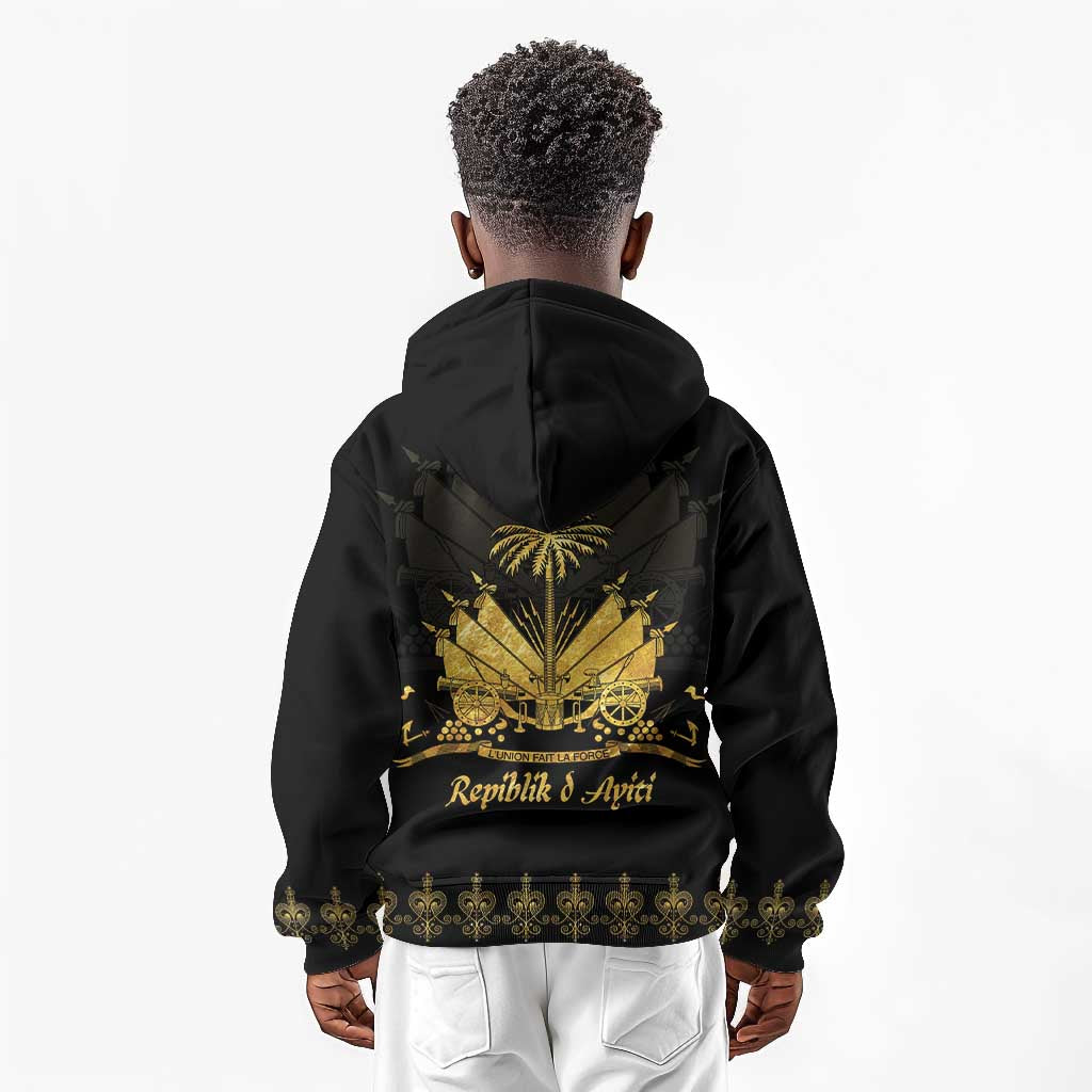 Ayiti 222nd Independence Day Anniversary Kid Hoodie Haiti Gold VeVe Pattern - Wonder Print Shop