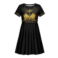Ayiti 222nd Independence Day Anniversary Kid Short Sleeve Dress Haiti Gold VeVe Pattern LT01