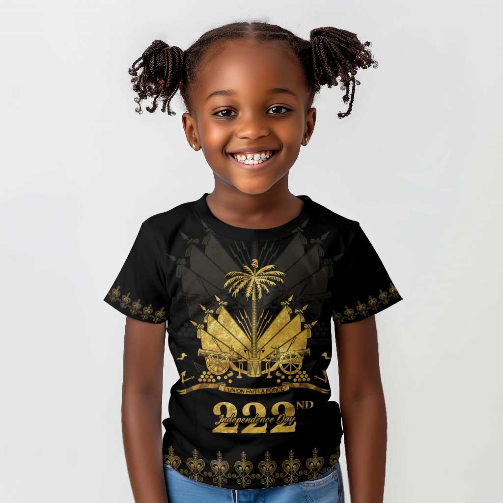 Ayiti 222nd Independence Day Anniversary Kid T shirt Haiti Gold VeVe Pattern LT01