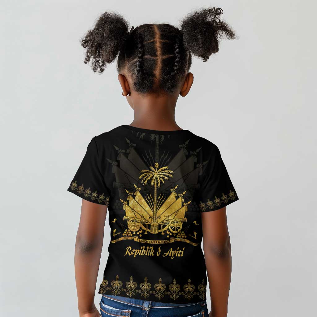 Ayiti 222nd Independence Day Anniversary Kid T shirt Haiti Gold VeVe Pattern LT01