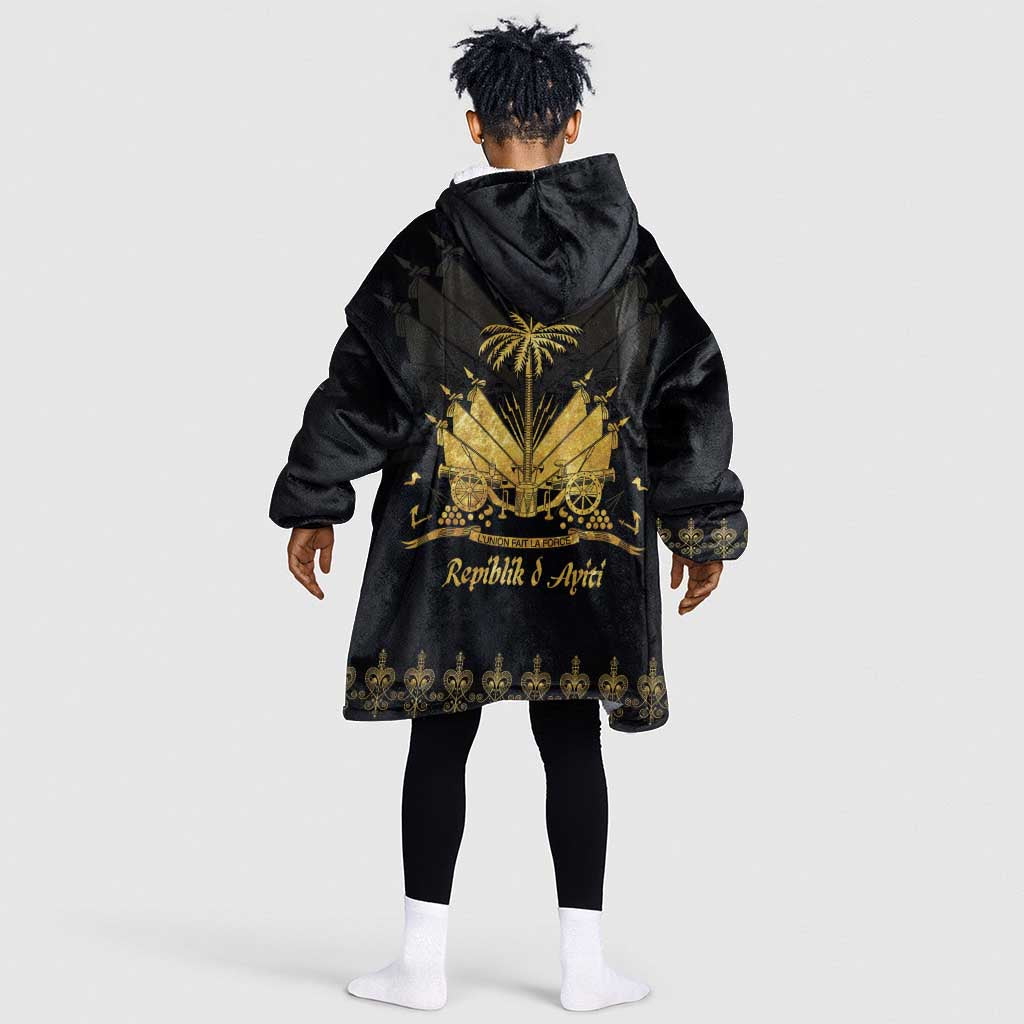 Ayiti 222nd Independence Day Anniversary Kid Wearable Blanket Hoodie Haiti Gold VeVe Pattern - Wonder Print Shop