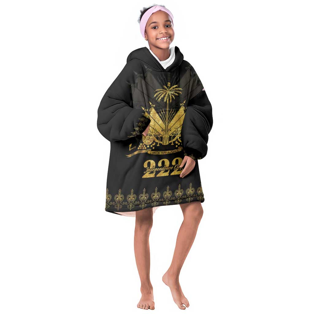 Ayiti 222nd Independence Day Anniversary Kid Wearable Blanket Hoodie Haiti Gold VeVe Pattern - Wonder Print Shop