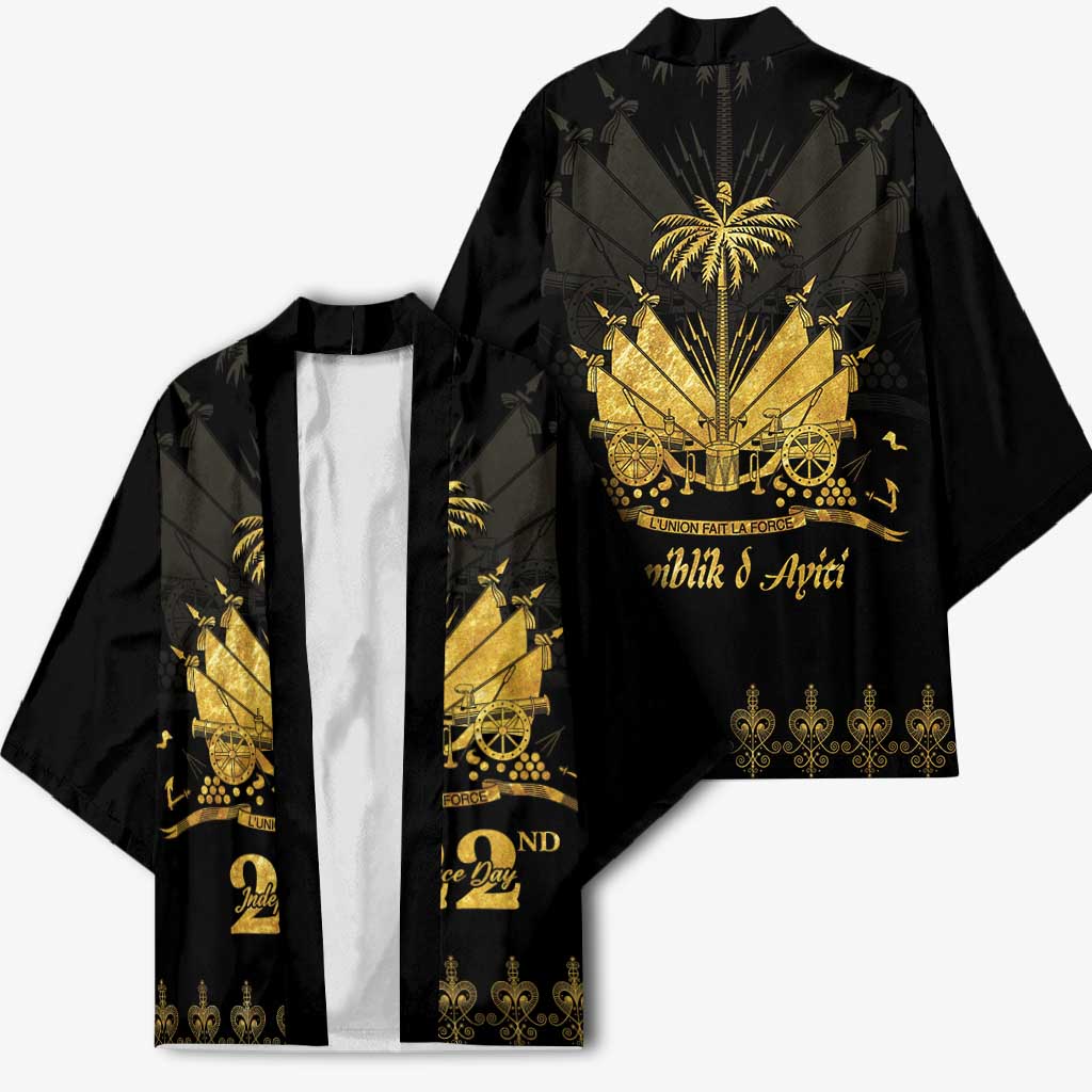 Ayiti 222nd Independence Day Anniversary Kimono Haiti Gold VeVe Pattern - Wonder Print Shop