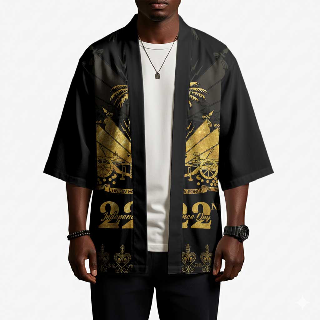 Ayiti 222nd Independence Day Anniversary Kimono Haiti Gold VeVe Pattern - Wonder Print Shop