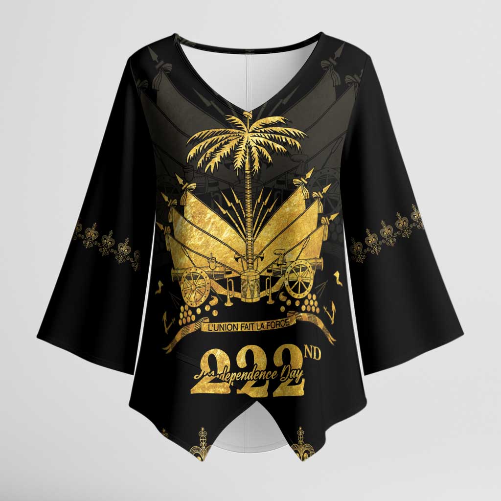 Ayiti 222nd Independence Day Anniversary Kimono Sleeve Blouse Haiti Gold VeVe Pattern - Wonder Print Shop