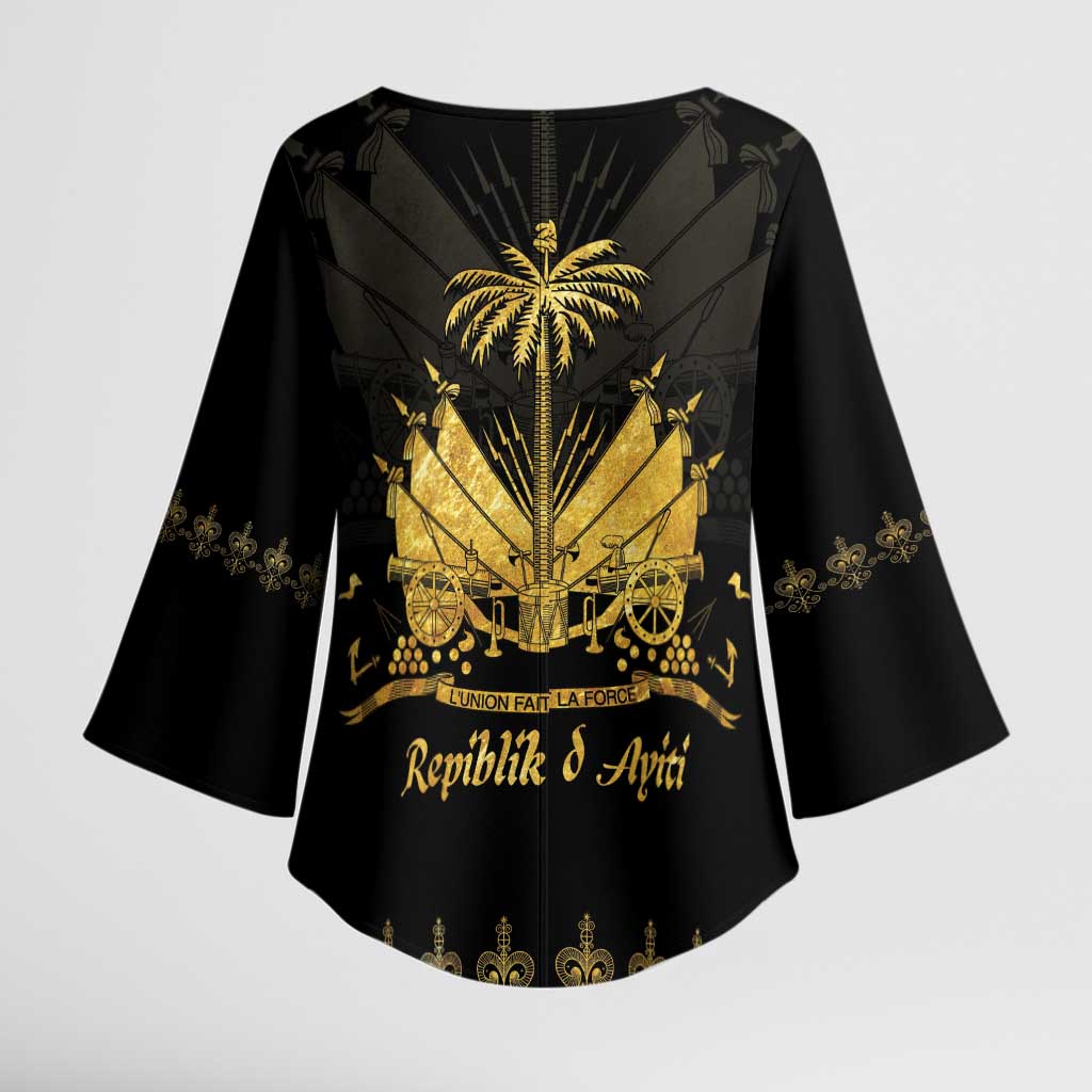 Ayiti 222nd Independence Day Anniversary Kimono Sleeve Blouse Haiti Gold VeVe Pattern - Wonder Print Shop