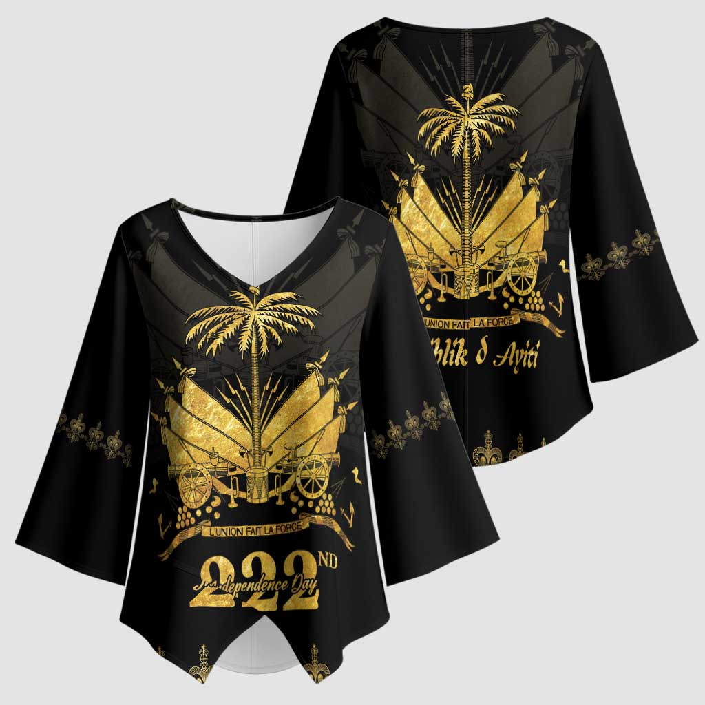 Ayiti 222nd Independence Day Anniversary Kimono Sleeve Blouse Haiti Gold VeVe Pattern - Wonder Print Shop
