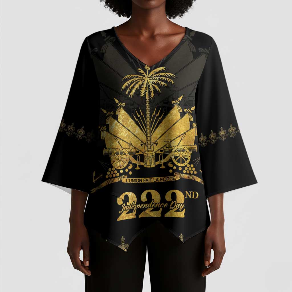 Ayiti 222nd Independence Day Anniversary Kimono Sleeve Blouse Haiti Gold VeVe Pattern - Wonder Print Shop