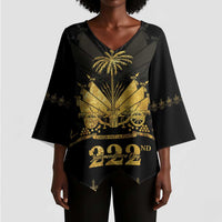 Ayiti 222nd Independence Day Anniversary Kimono Sleeve Blouse Haiti Gold VeVe Pattern - Wonder Print Shop