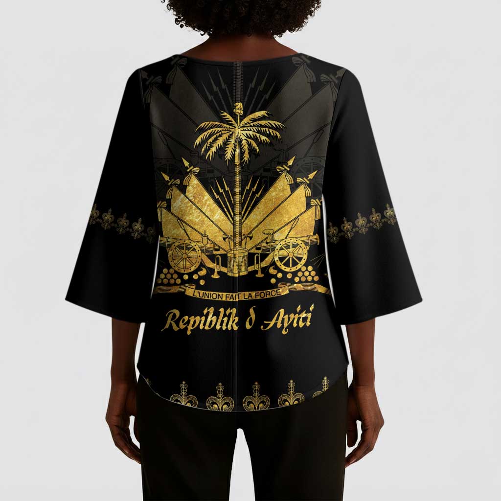 Ayiti 222nd Independence Day Anniversary Kimono Sleeve Blouse Haiti Gold VeVe Pattern - Wonder Print Shop