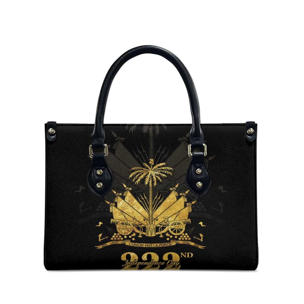 Ayiti 222nd Independence Day Anniversary Leather Bag Haiti Gold VeVe Pattern - Wonder Print Shop