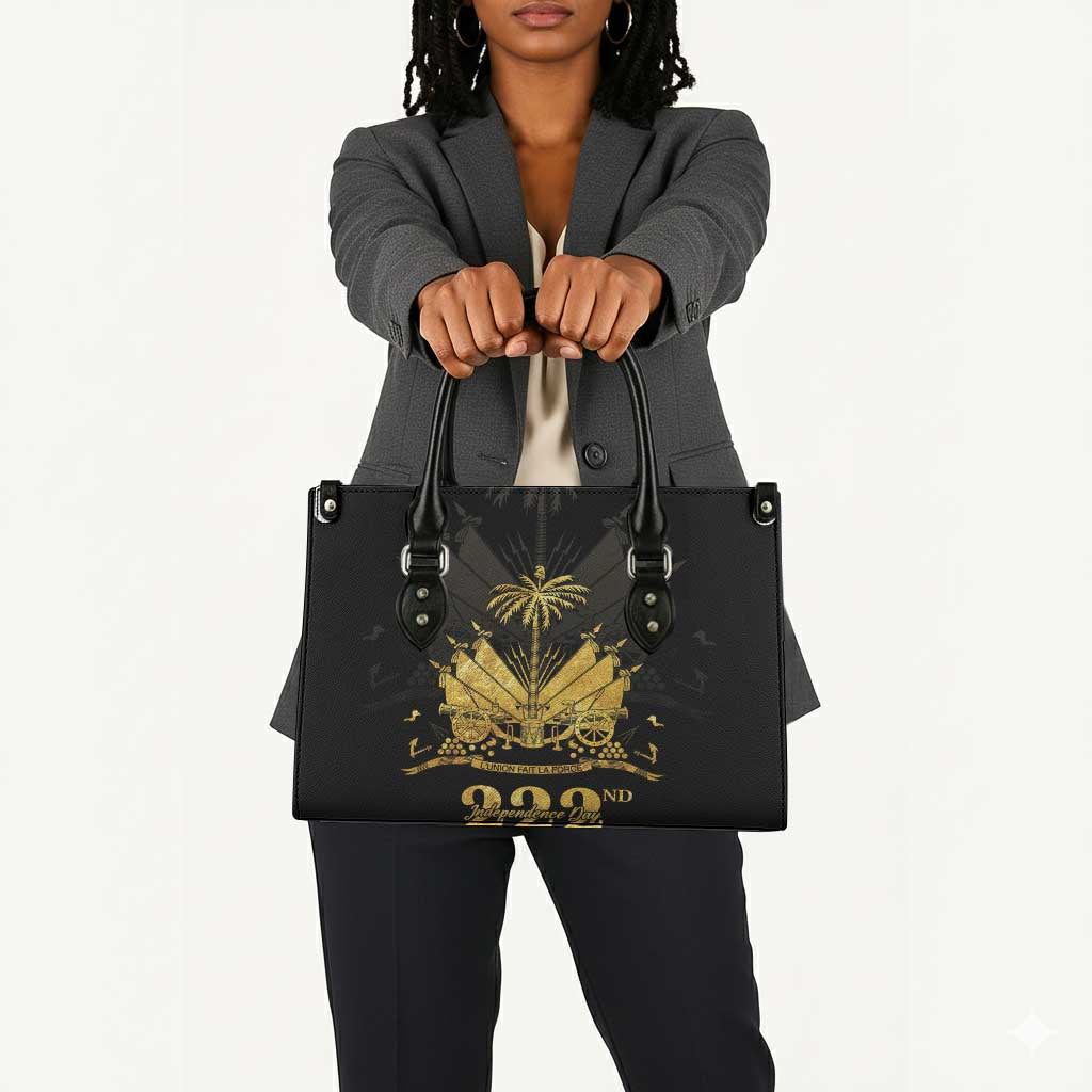 Ayiti 222nd Independence Day Anniversary Leather Bag Haiti Gold VeVe Pattern - Wonder Print Shop