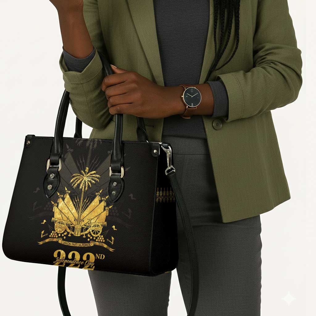 Ayiti 222nd Independence Day Anniversary Leather Bag Haiti Gold VeVe Pattern - Wonder Print Shop
