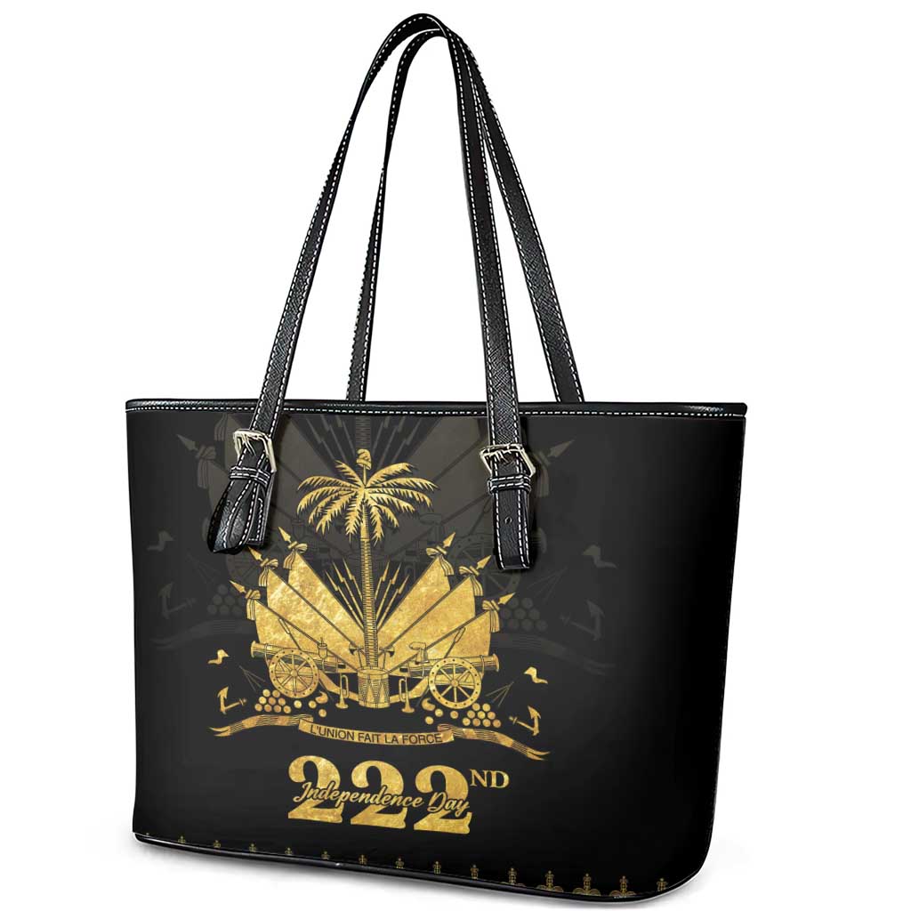 Ayiti 222nd Independence Day Anniversary Leather Tote Bag Haiti Gold VeVe Pattern - Wonder Print Shop
