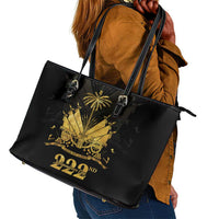 Ayiti 222nd Independence Day Anniversary Leather Tote Bag Haiti Gold VeVe Pattern - Wonder Print Shop