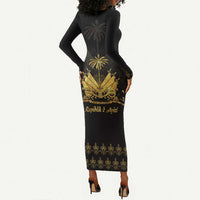 Ayiti 222nd Independence Day Anniversary Long Sleeve Bodycon Dress Haiti Gold VeVe Pattern - Wonder Print Shop