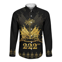 Ayiti 222nd Independence Day Anniversary Long Sleeve Button Shirt Haiti Gold VeVe Pattern - Wonder Print Shop