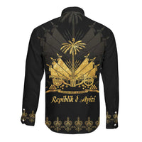 Ayiti 222nd Independence Day Anniversary Long Sleeve Button Shirt Haiti Gold VeVe Pattern - Wonder Print Shop