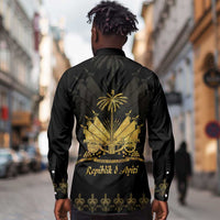 Ayiti 222nd Independence Day Anniversary Long Sleeve Button Shirt Haiti Gold VeVe Pattern - Wonder Print Shop