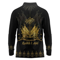 Ayiti 222nd Independence Day Anniversary Long Sleeve Polo Shirt Haiti Gold VeVe Pattern - Wonder Print Shop