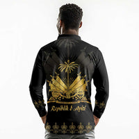 Ayiti 222nd Independence Day Anniversary Long Sleeve Polo Shirt Haiti Gold VeVe Pattern - Wonder Print Shop