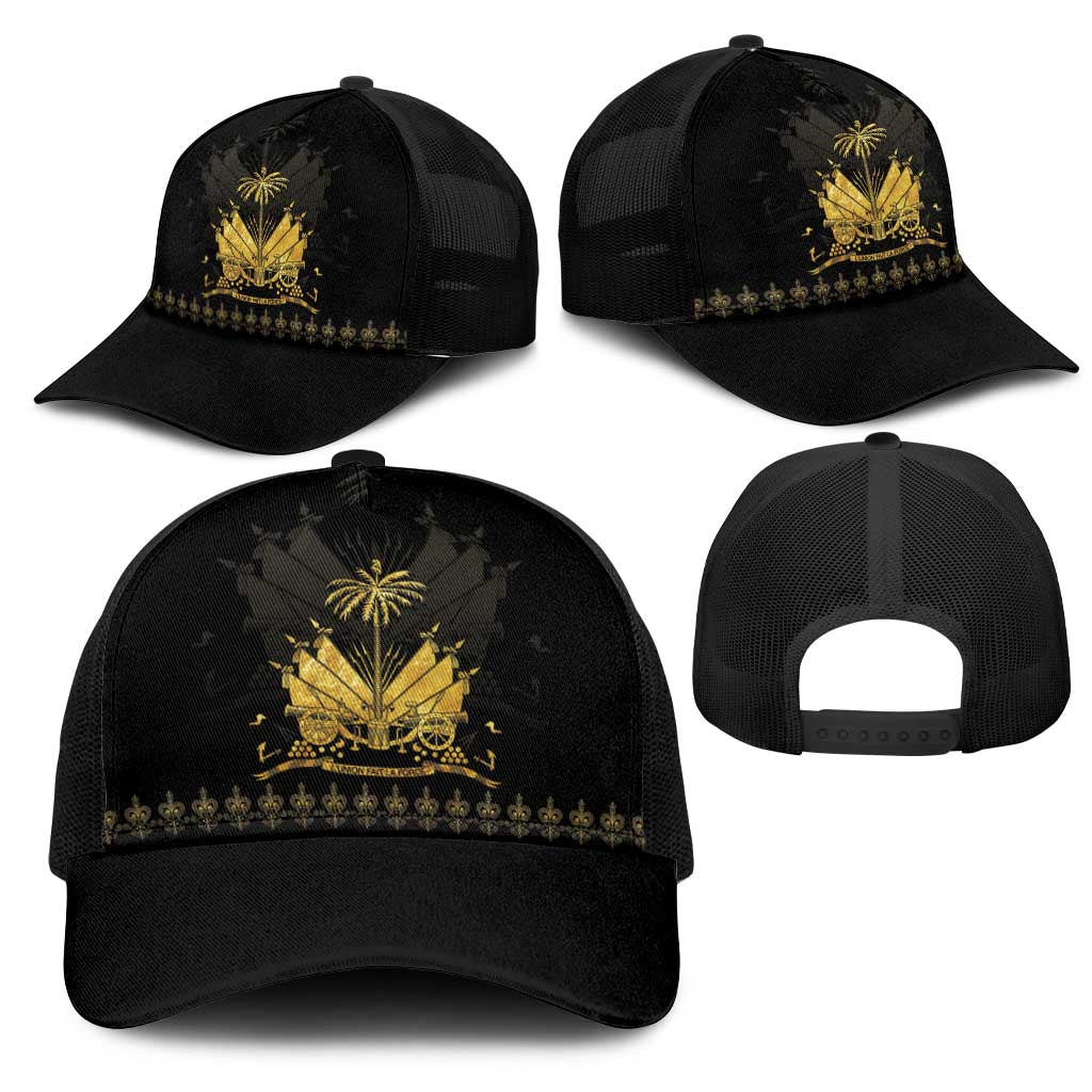 Ayiti 222nd Independence Day Anniversary Mesh Trucker Cap Haiti Gold VeVe Pattern - Wonder Print Shop