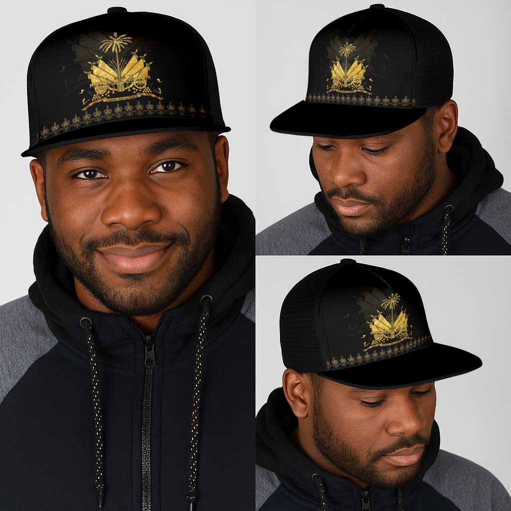 Ayiti 222nd Independence Day Anniversary Mesh Trucker Cap Haiti Gold VeVe Pattern - Wonder Print Shop