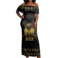 Ayiti 222nd Independence Day Anniversary Off Shoulder Maxi Dress Haiti Gold VeVe Pattern - Wonder Print Shop