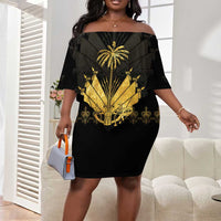 Ayiti 222nd Independence Day Anniversary Off Shoulder Short Dress Haiti Gold VeVe Pattern - Wonder Print Shop