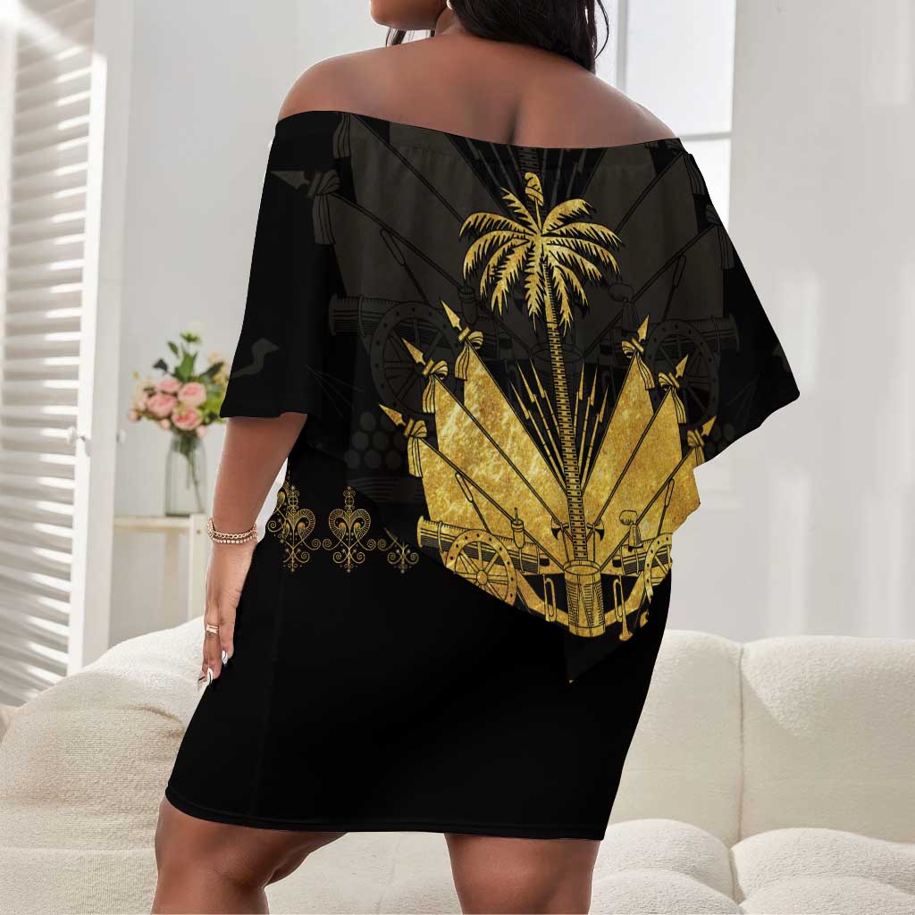 Ayiti 222nd Independence Day Anniversary Off Shoulder Short Dress Haiti Gold VeVe Pattern - Wonder Print Shop