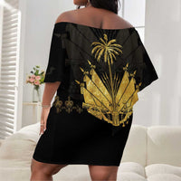 Ayiti 222nd Independence Day Anniversary Off Shoulder Short Dress Haiti Gold VeVe Pattern - Wonder Print Shop