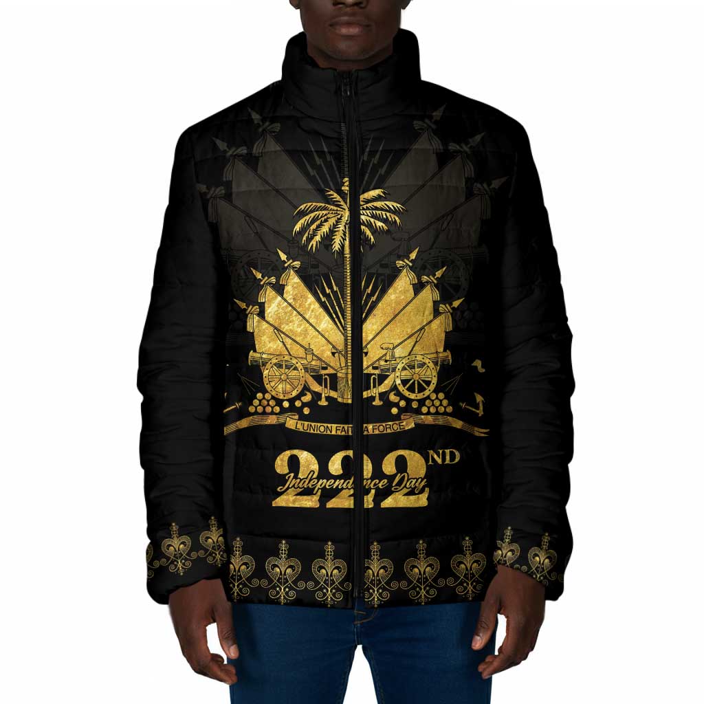 Ayiti 222nd Independence Day Anniversary Padded Jacket Haiti Gold VeVe Pattern - Wonder Print Shop