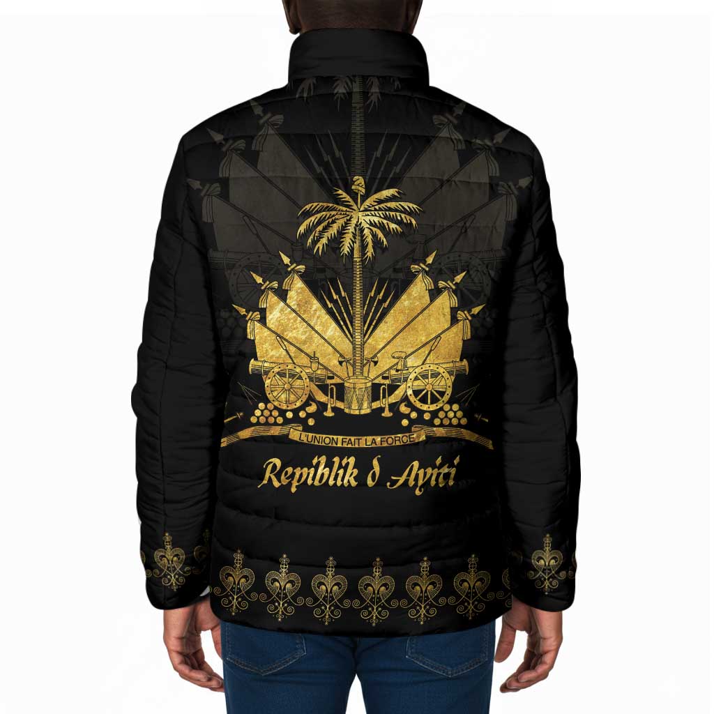 Ayiti 222nd Independence Day Anniversary Padded Jacket Haiti Gold VeVe Pattern - Wonder Print Shop