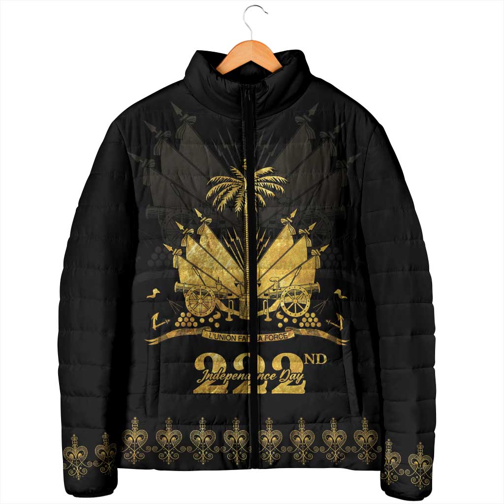 Ayiti 222nd Independence Day Anniversary Padded Jacket Haiti Gold VeVe Pattern - Wonder Print Shop