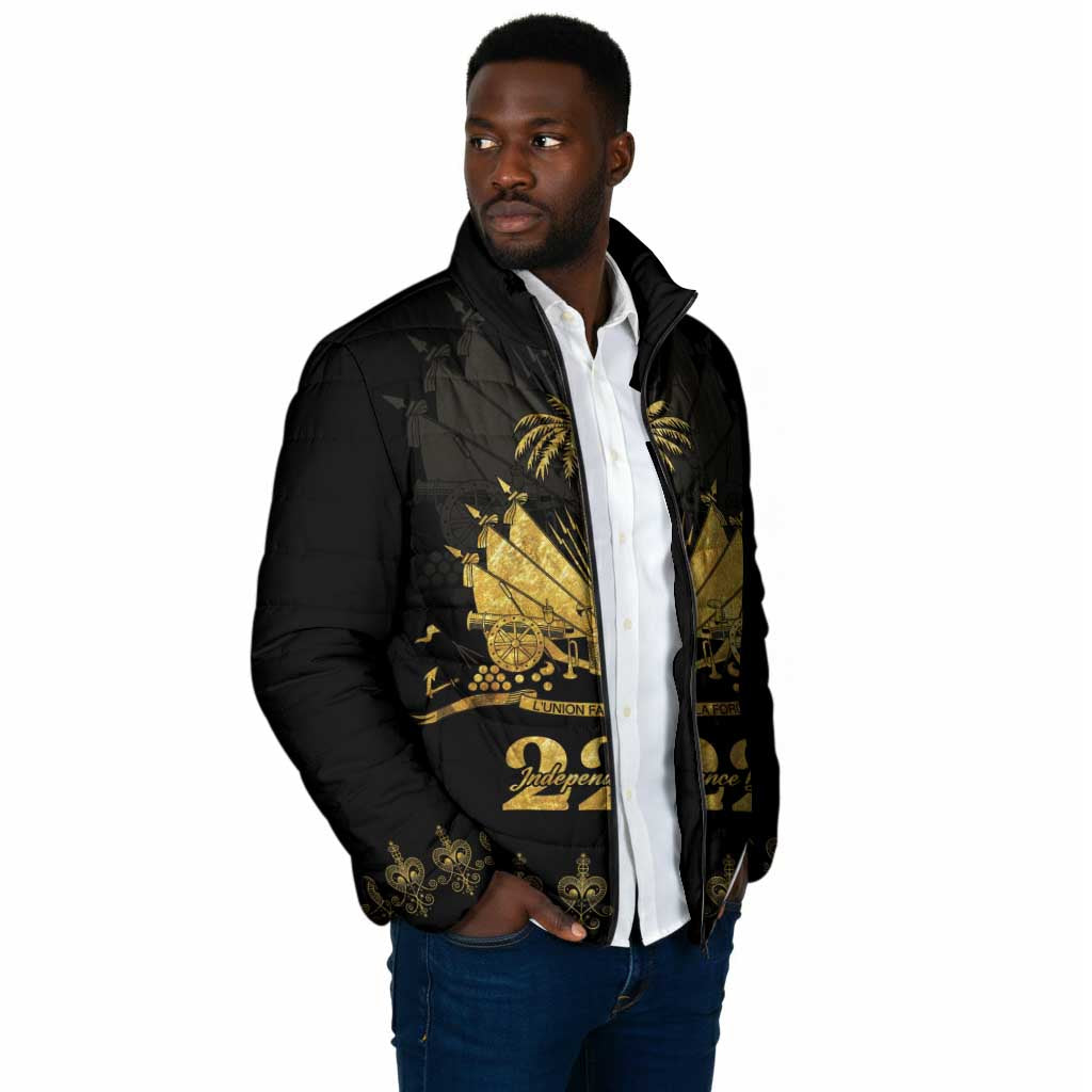 Ayiti 222nd Independence Day Anniversary Padded Jacket Haiti Gold VeVe Pattern - Wonder Print Shop