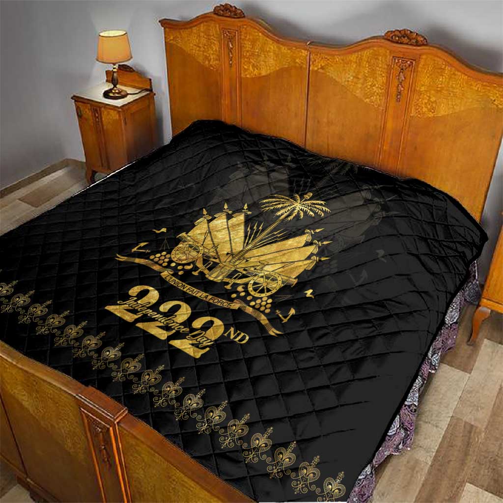 Ayiti 222nd Independence Day Anniversary Quilt Haiti Gold VeVe Pattern - Wonder Print Shop