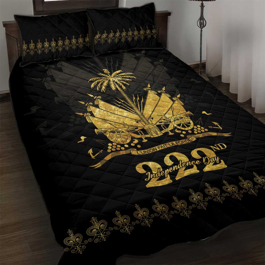 Ayiti 222nd Independence Day Anniversary Quilt Bed Set Haiti Gold VeVe Pattern - Wonder Print Shop