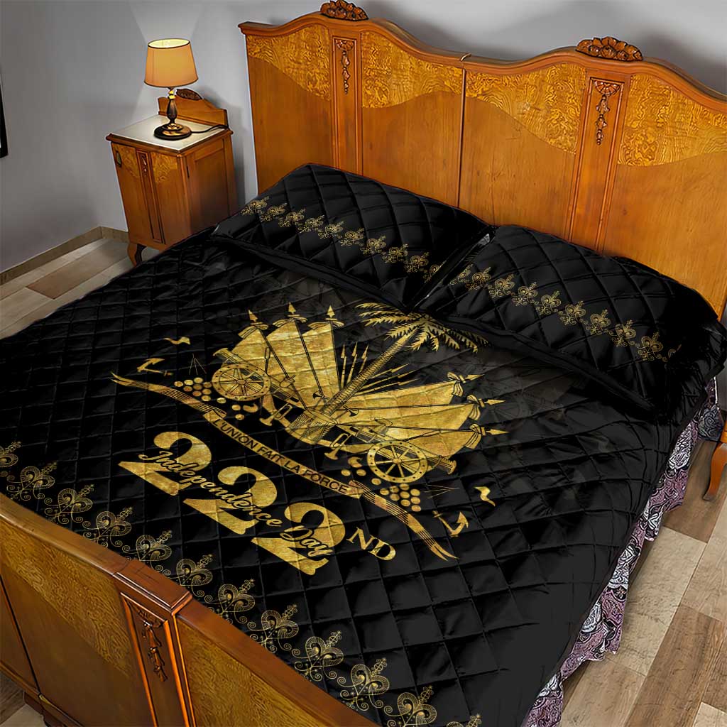 Ayiti 222nd Independence Day Anniversary Quilt Bed Set Haiti Gold VeVe Pattern - Wonder Print Shop