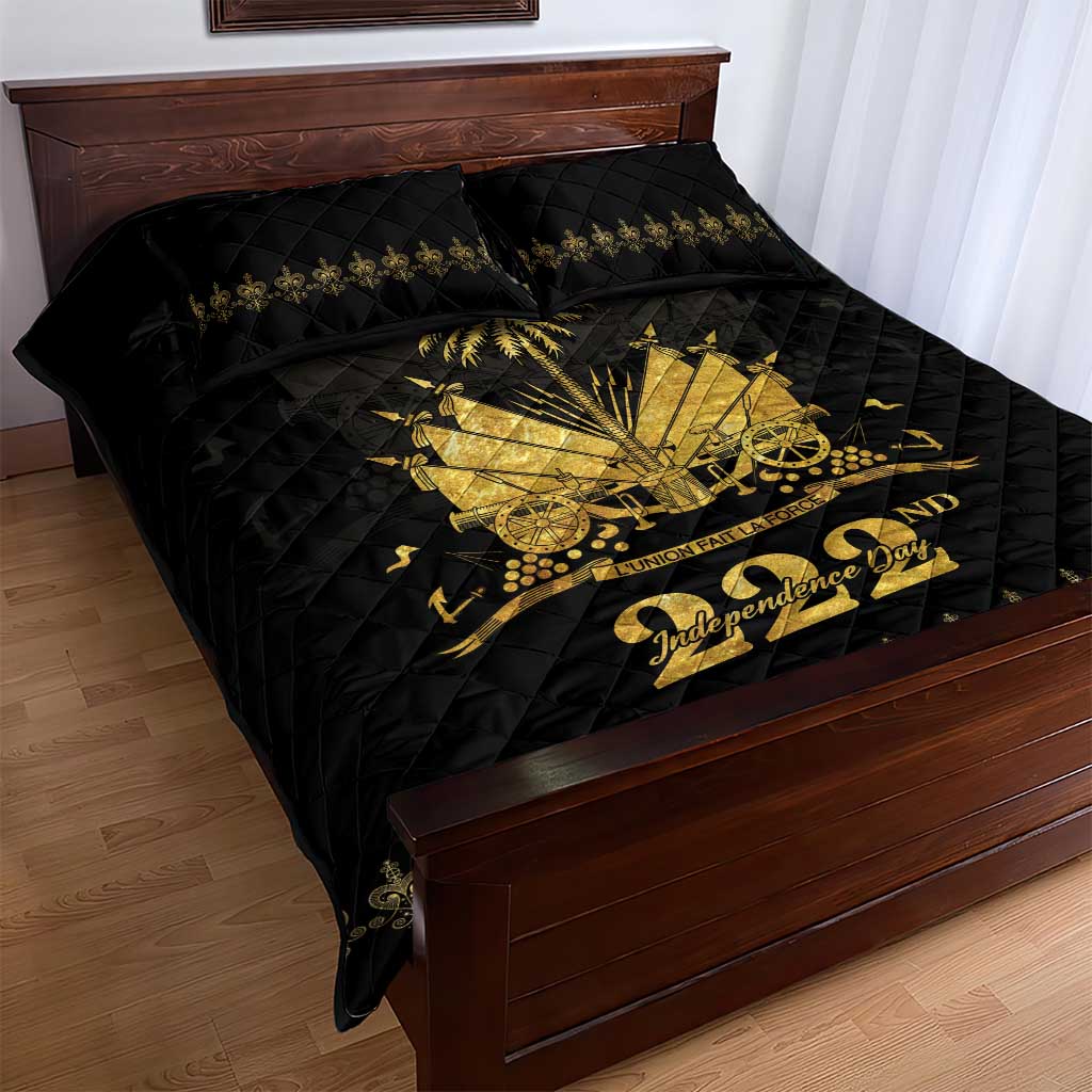 Ayiti 222nd Independence Day Anniversary Quilt Bed Set Haiti Gold VeVe Pattern - Wonder Print Shop
