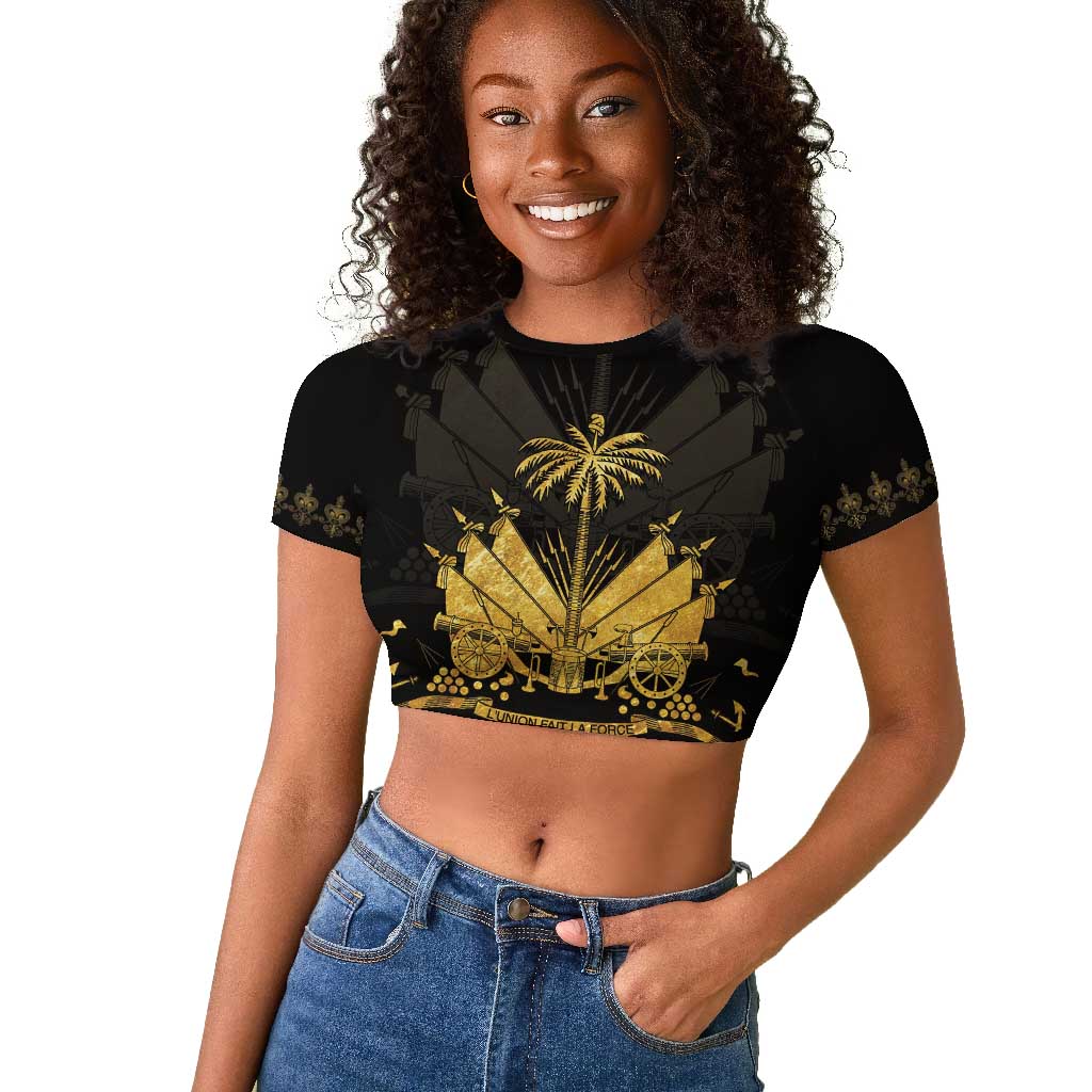 Ayiti 222nd Independence Day Anniversary Raglan Cropped T shirt Haiti Gold VeVe Pattern LT01