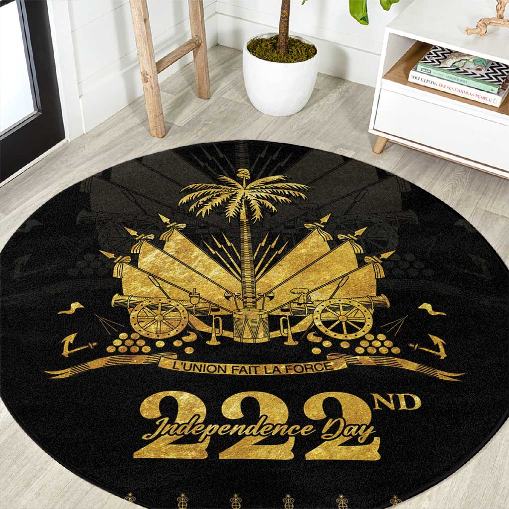 Ayiti 222nd Independence Day Anniversary Round Carpet Haiti Gold VeVe Pattern - Wonder Print Shop