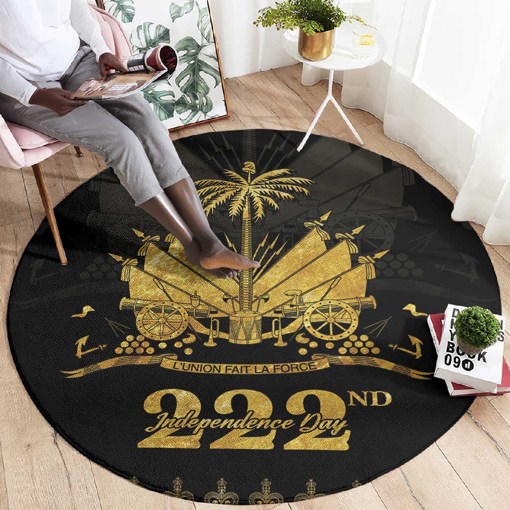 Ayiti 222nd Independence Day Anniversary Round Carpet Haiti Gold VeVe Pattern - Wonder Print Shop