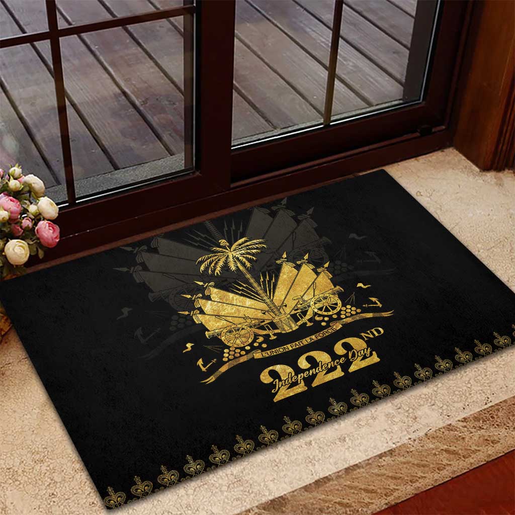 Ayiti 222nd Independence Day Anniversary Rubber Doormat Haiti Gold VeVe Pattern - Wonder Print Shop