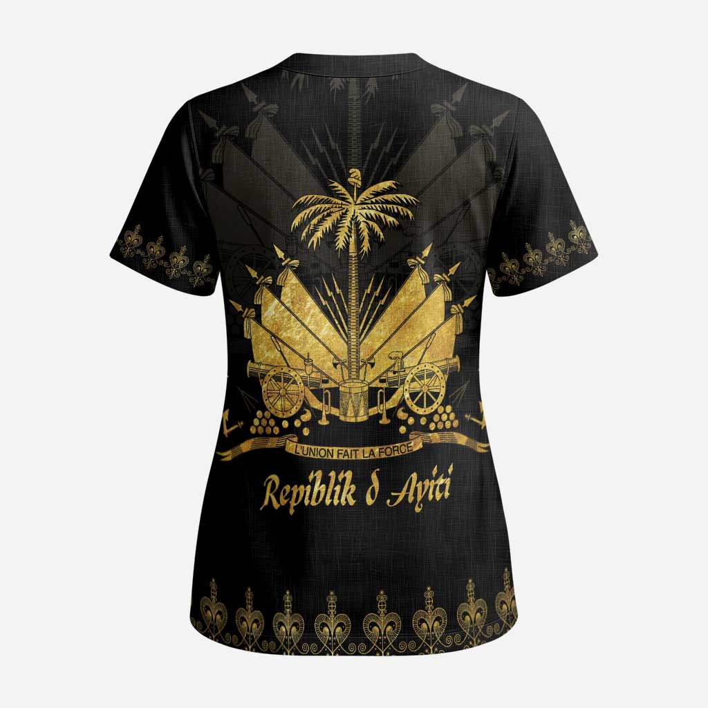Ayiti 222nd Independence Day Anniversary Scrub Top Haiti Gold VeVe Pattern - Wonder Print Shop