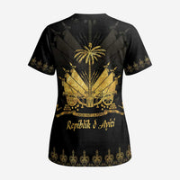Ayiti 222nd Independence Day Anniversary Scrub Top Haiti Gold VeVe Pattern - Wonder Print Shop