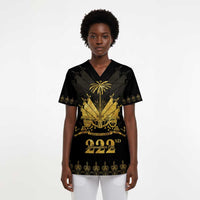 Ayiti 222nd Independence Day Anniversary Scrub Top Haiti Gold VeVe Pattern - Wonder Print Shop