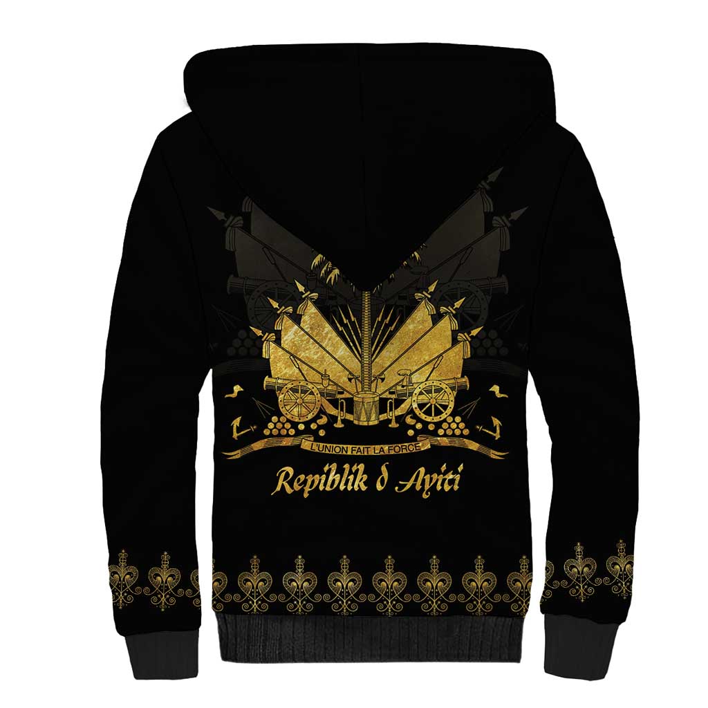 Ayiti 222nd Independence Day Anniversary Sherpa Hoodie Haiti Gold VeVe Pattern - Wonder Print Shop