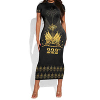 Ayiti 222nd Independence Day Anniversary Short Sleeve Bodycon Dress Haiti Gold VeVe Pattern LT01